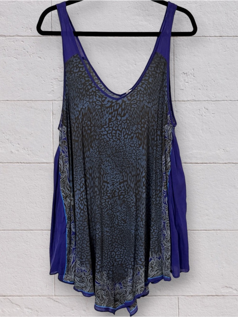 Free People Intimately Leopard Print Tunic /Slip Dress XS/S Blue Purple Indigo